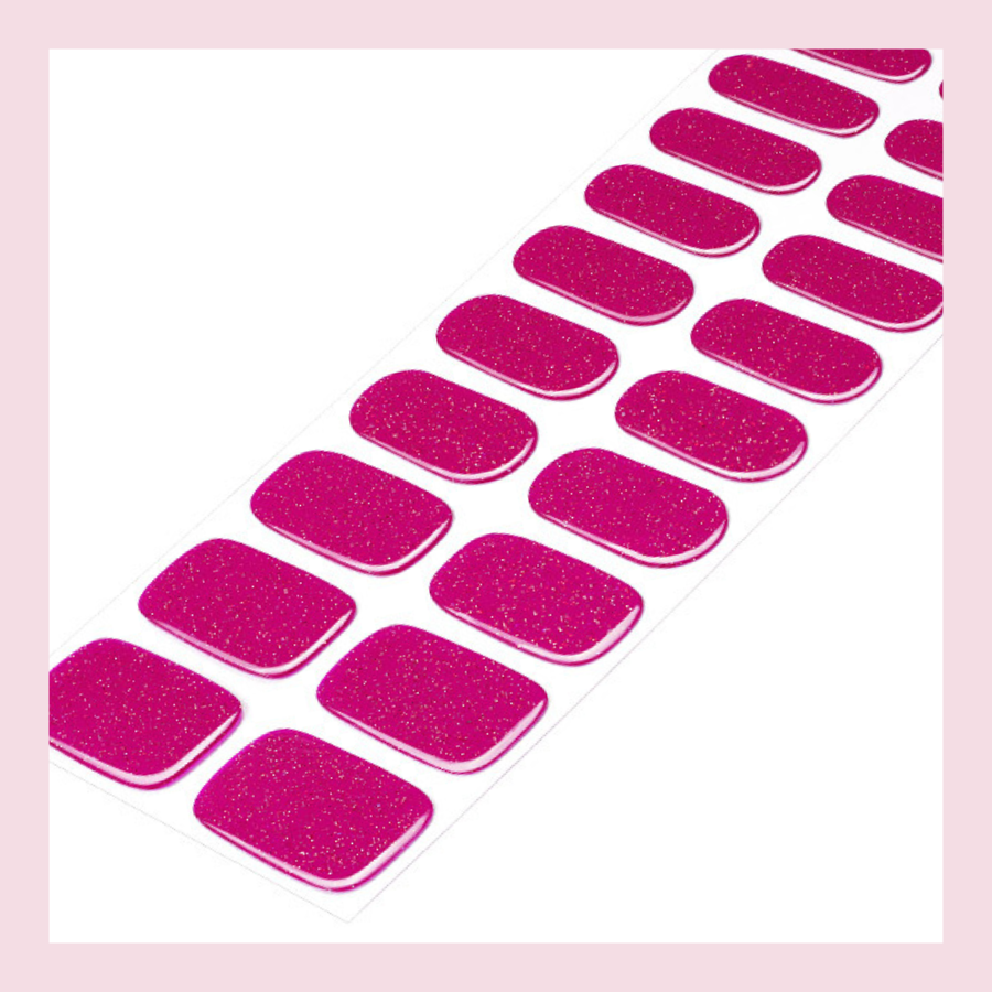 Fuchsia Fever gel nagelstickers op strip – felroze glitters op gelbasis
